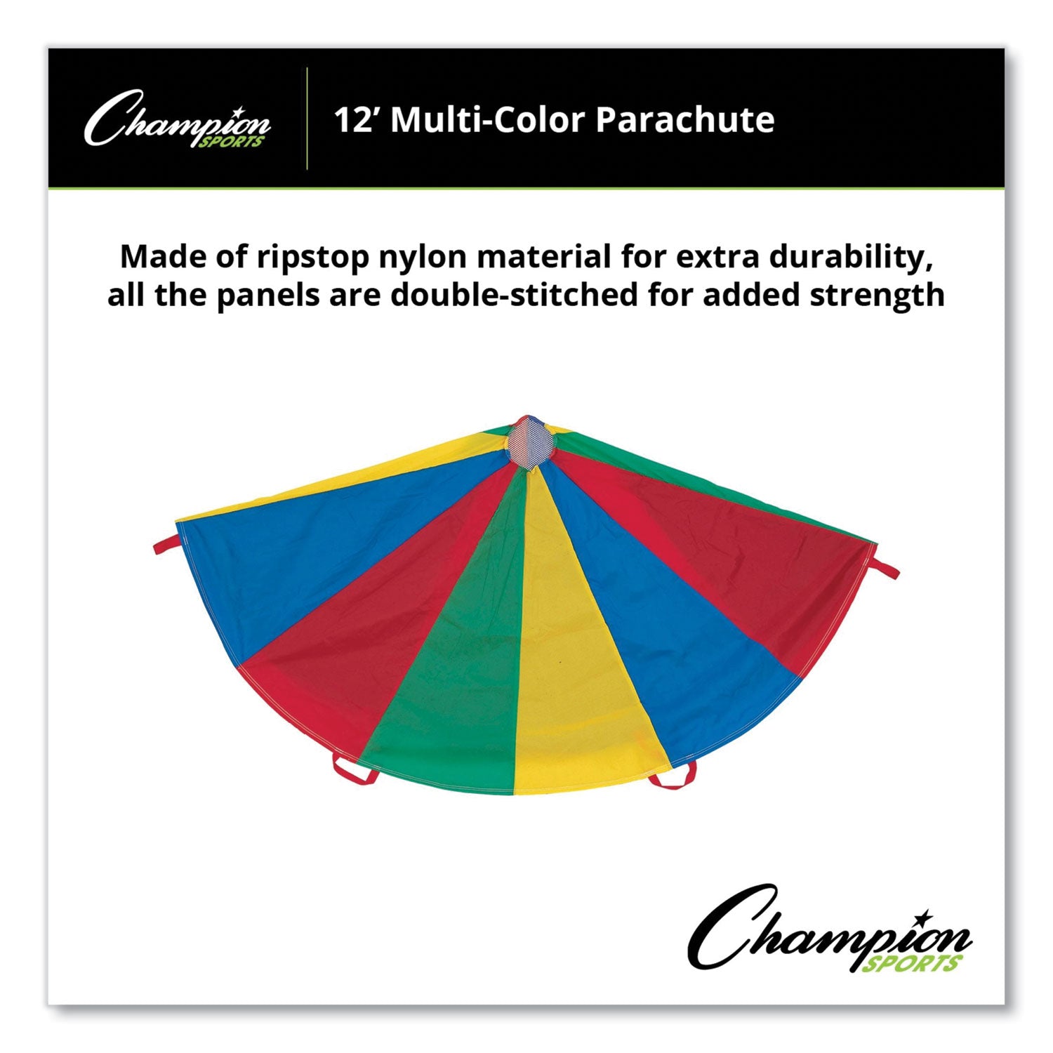 Champion Sports Nylon Multicolor Parachute, 12 ft dia, 12 Handles (NP12)