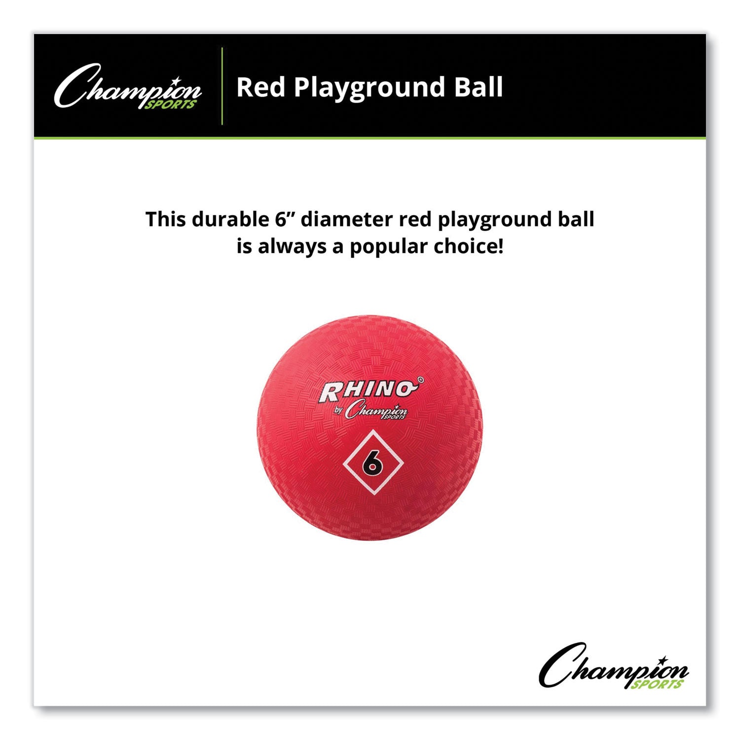 Champion Sports Playground Ball, 6" Diameter, Red (PG6RD)