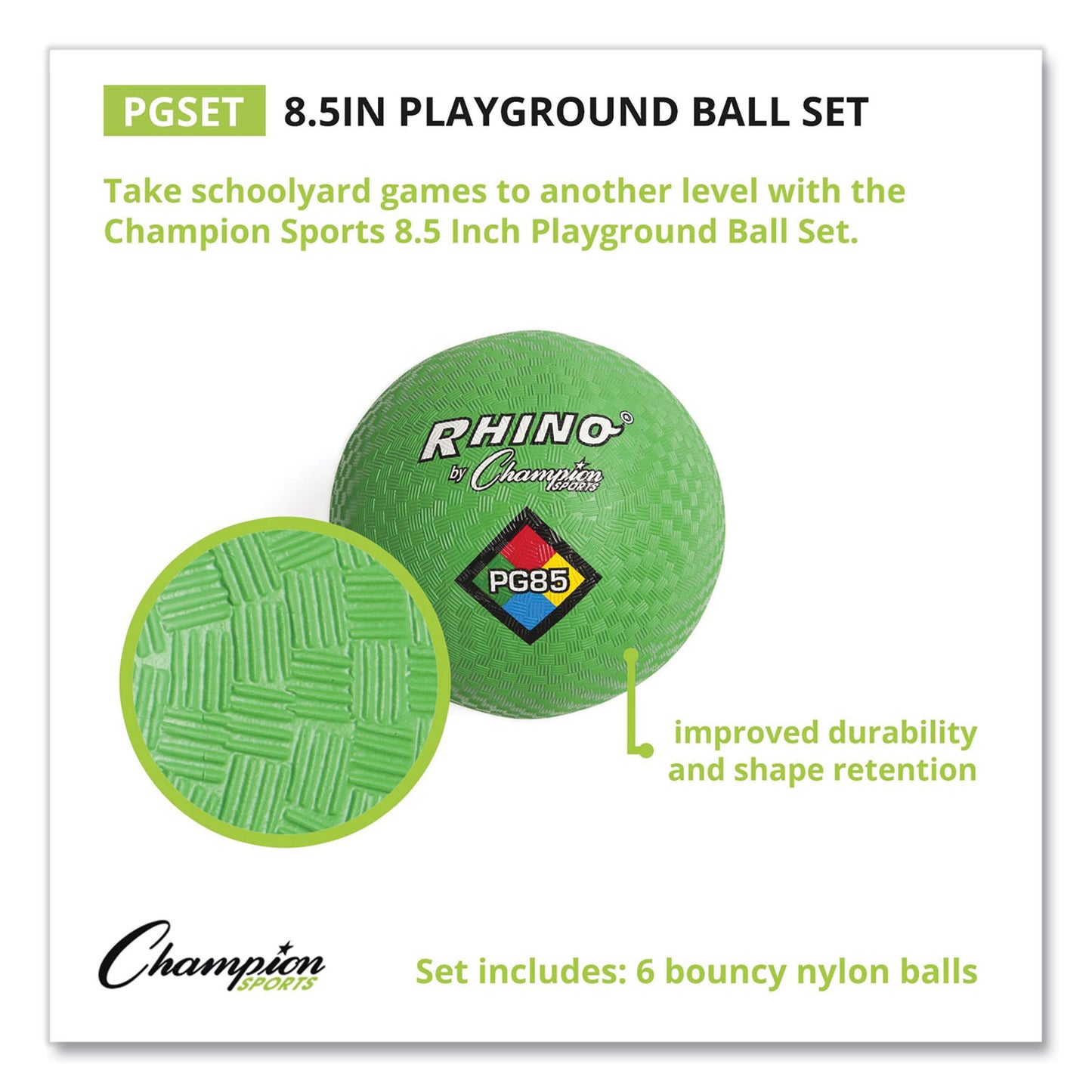 Champion Sports Playground Ball Set, 8.5" Diameter, Assorted Colors, 6/Set (PGSET)