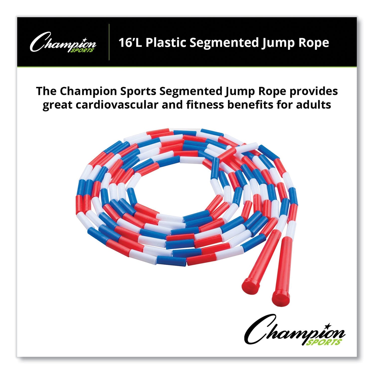 Champion Sports Segmented Plastic Jump Rope, 16 ft, Red/Blue/White (PR16)