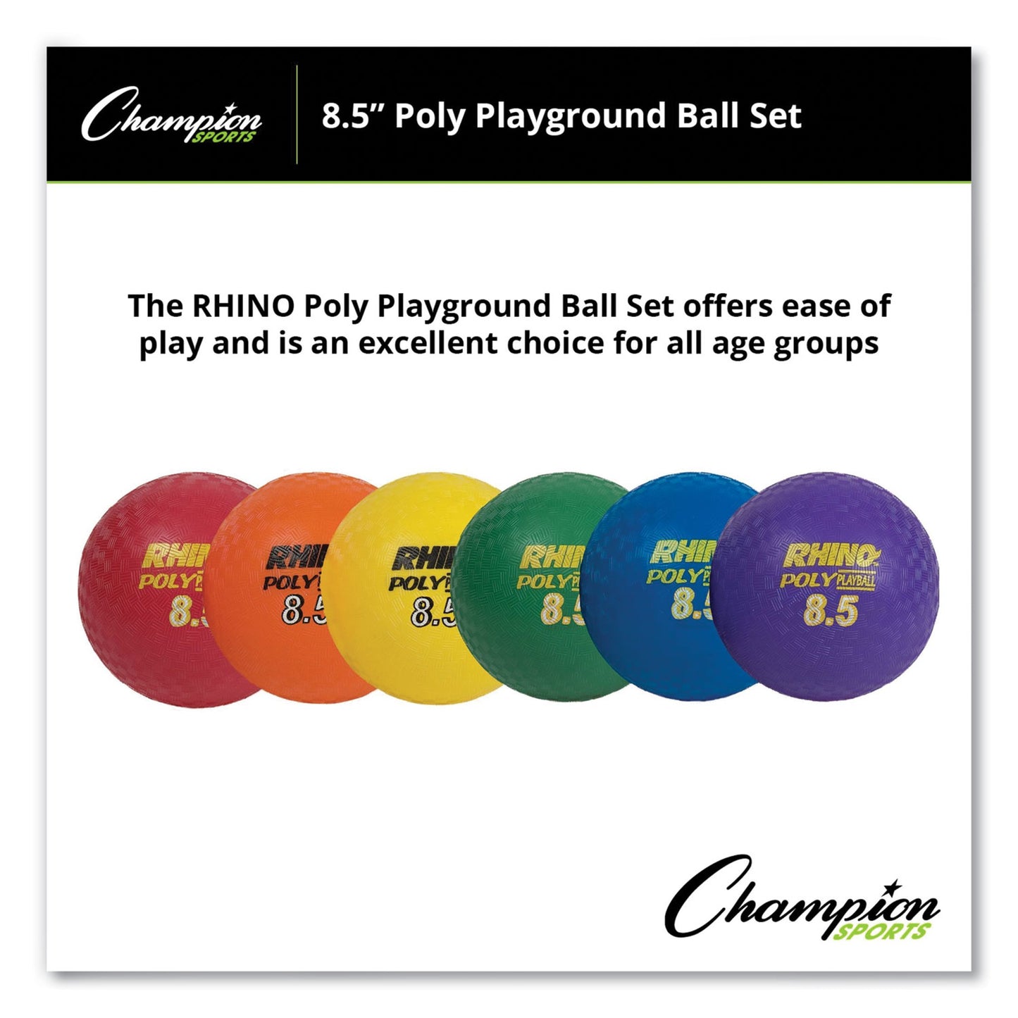 Champion Sports Rhino Playground Ball Set, 8.5" Diameter, Assorted Colors, 6/Set (PX85SET)