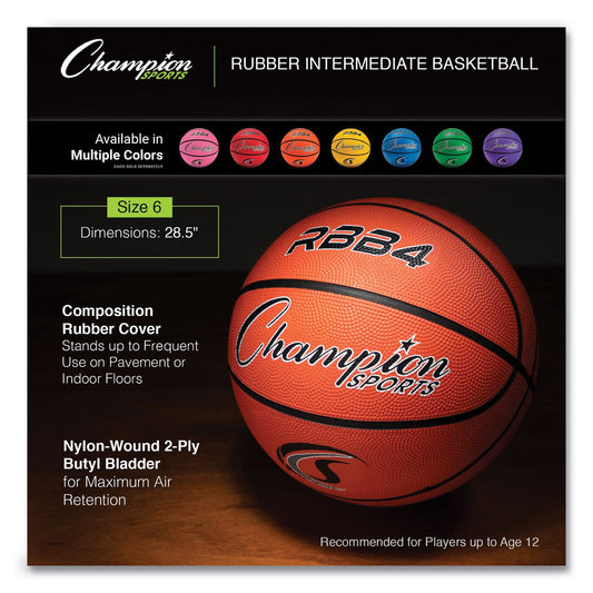 Champion Sports Rubber Sports Ball, For Basketball, No. 6, Intermediate Size, Orange (RBB4)