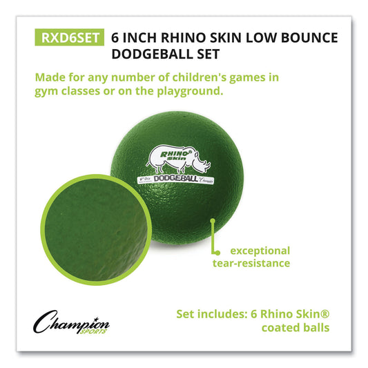 Champion Sports Rhino Skin Dodge Ball Set, 6" Diameter, Assorted Colors, 6/Set (RXD6SET)