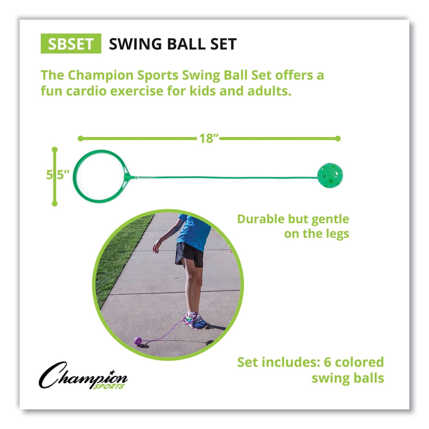 Champion Sports Swing Ball Set, 5.5" Diameter, Assorted Colors, 6/Set (SBSET)