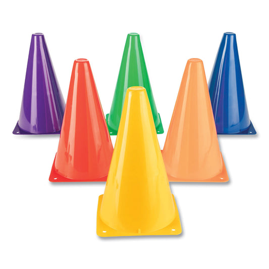 Champion Sports High-Visibility Plastic Cones, 9" Tall, Assorted Colors, 5" x 5" Base, 6/Set (TC9SET)