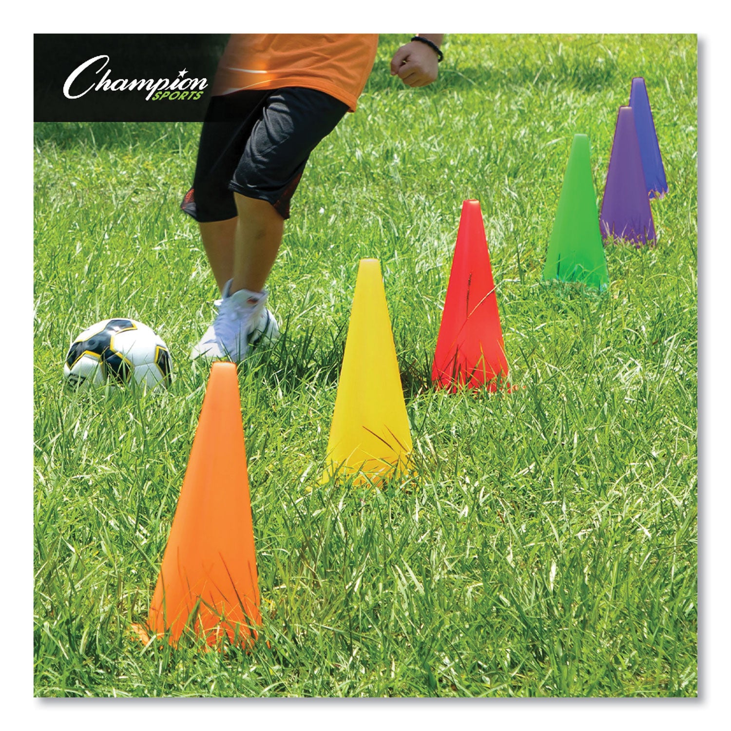 Champion Sports High-Visibility Plastic Cones, 9" Tall, Assorted Colors, 5" x 5" Base, 6/Set (TC9SET)