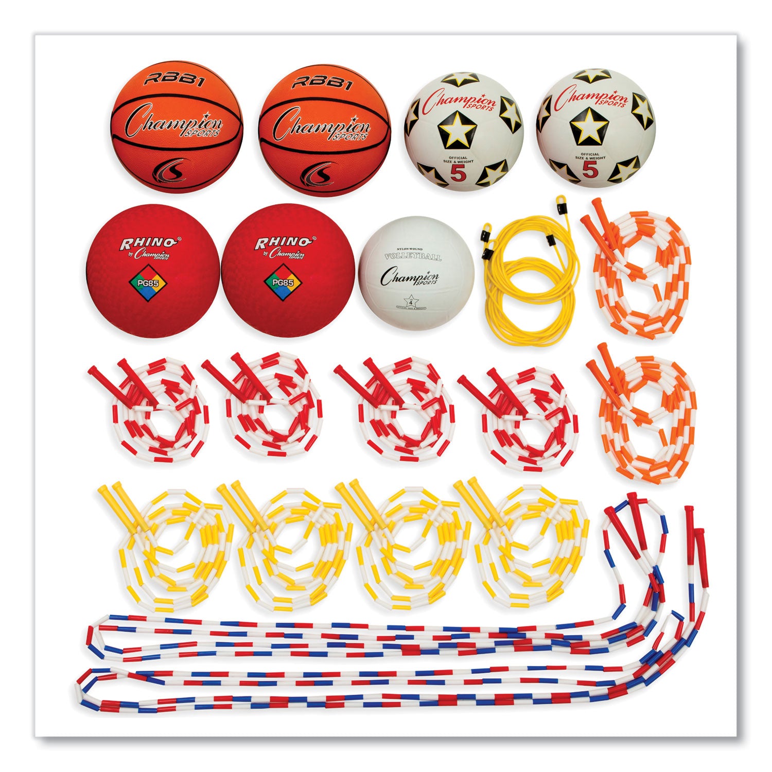 Champion Sports Physical Education Kit with 7 Balls, 14 Jump Ropes, Assorted Colors (UPGSET2)