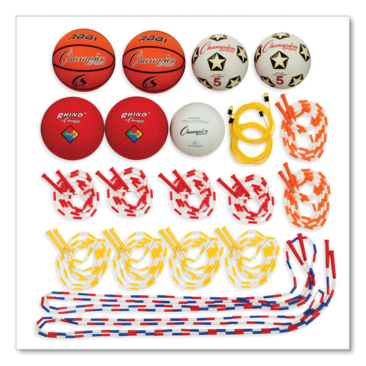 Champion Sports Physical Education Kit with 7 Balls, 14 Jump Ropes, Assorted Colors (UPGSET2)