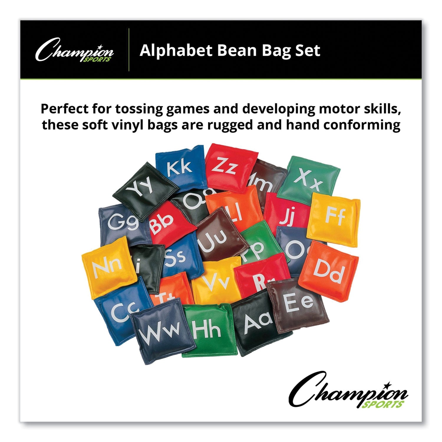 Champion Sports Alphabet Bean Bag Set, Vinyl, Assorted Colors, 26/Box (AB55)