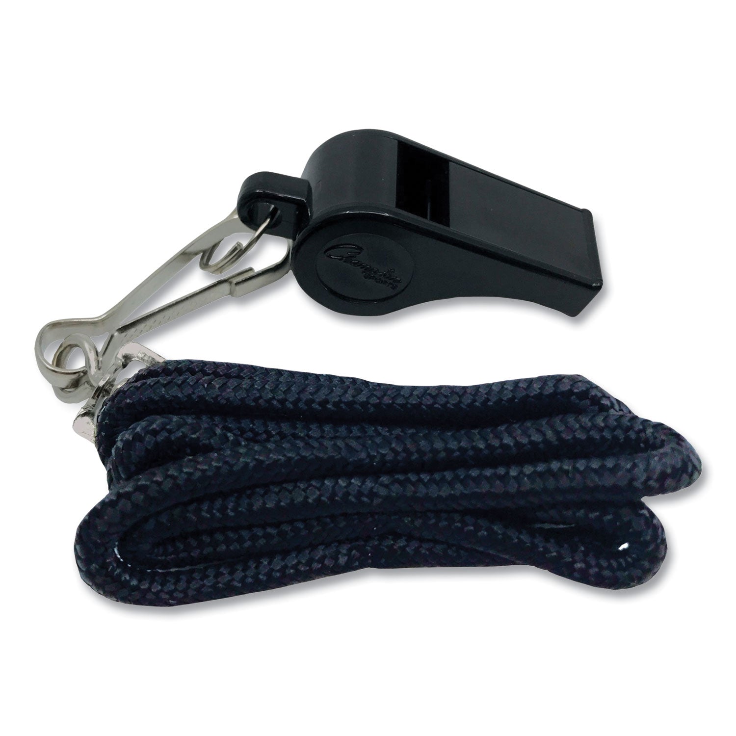 Champion Sports Sports Whistle with Black Nylon Lanyard, Plastic, Black, Dozen (BP601)