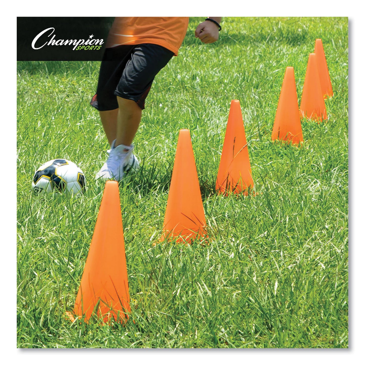 Champion Sports Hi-Visibility Vinyl Cones, 18" Tall, Fluorescent Orange, 10.63" x 10.63" Base (C18OR)