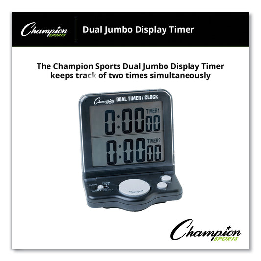 Champion Sports Dual Timer/Clock with Jumbo Display, LCD, 3.5 x 1 x 4.5, Black (DC100)