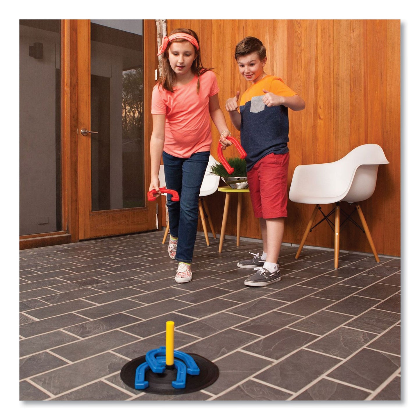 Champion Sports Indoor/Outdoor Rubber Horseshoe Set, 4 Rubber Horseshoes, 2 Rubber Mats, 2 Plastic Dowels (IHS1)