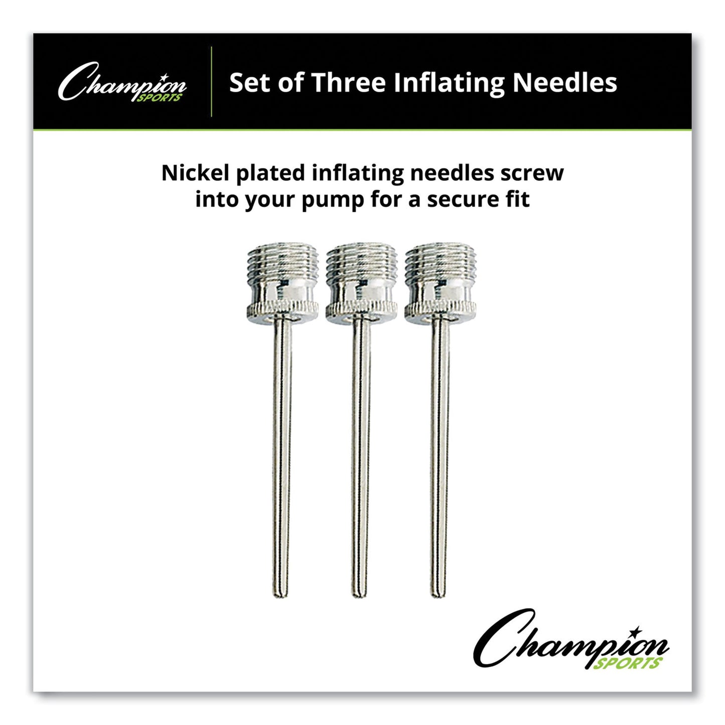 Champion Sports Nickel-Plated Inflating Needles for Electric Inflating Pump, 3/Pack (INB)