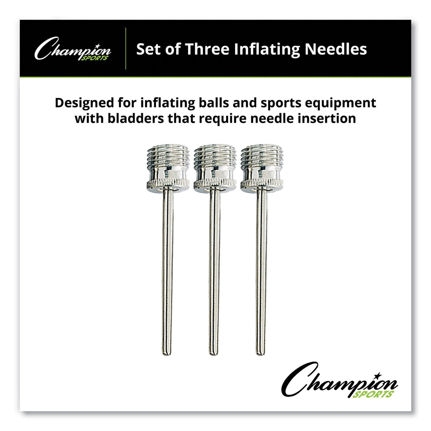 Champion Sports Nickel-Plated Inflating Needles for Electric Inflating Pump, 3/Pack (INB)