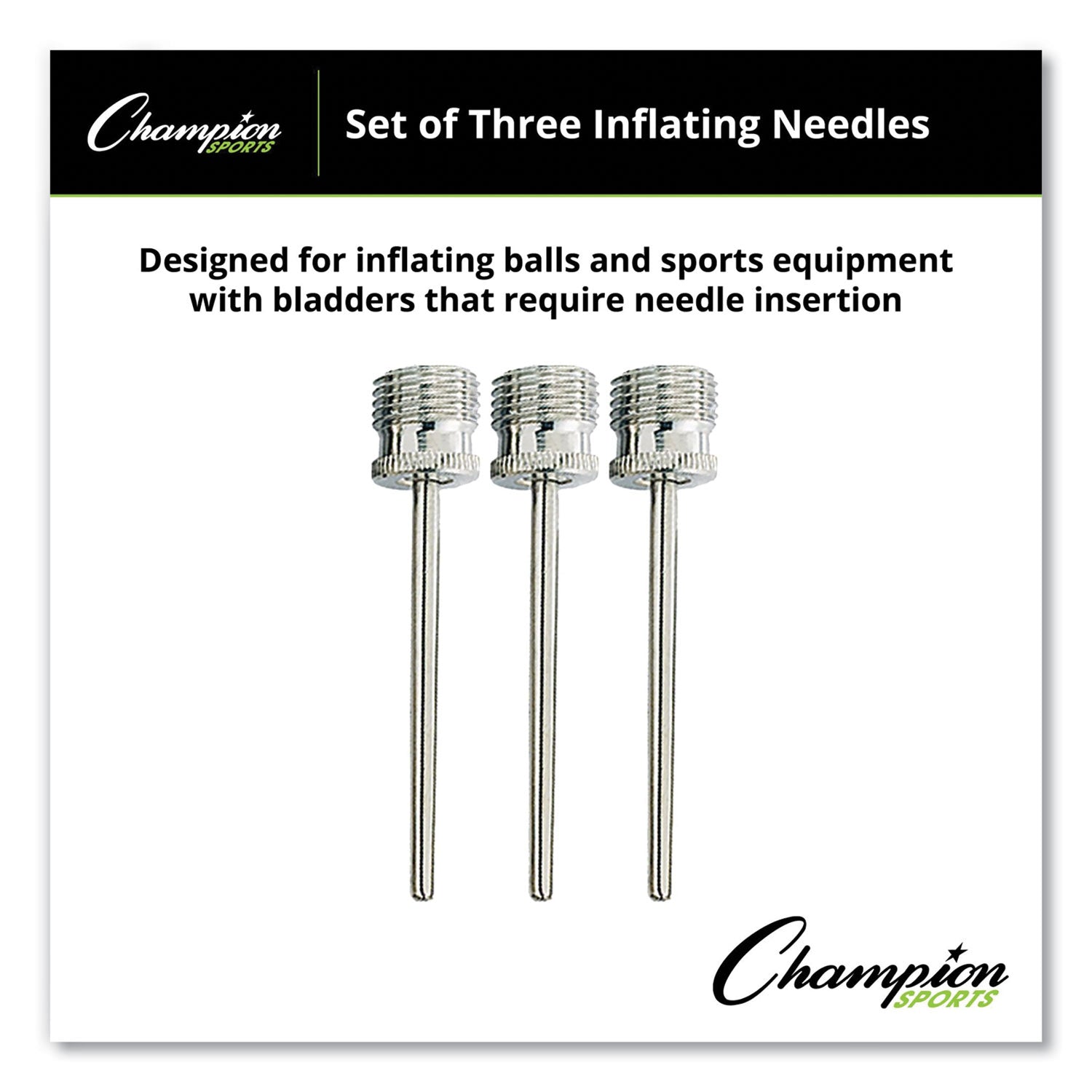 Champion Sports Nickel-Plated Inflating Needles for Electric Inflating Pump, 3/Pack (INB)