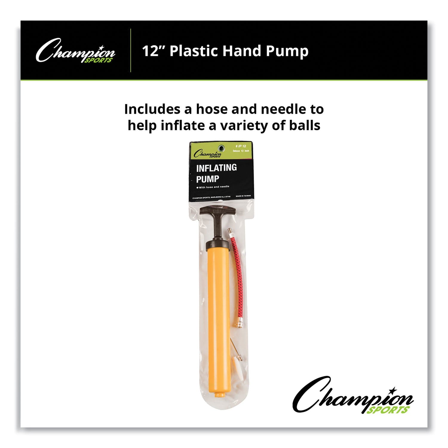 Champion Sports Standard Hand Pump, 12" Long, Yellow/Black (IP12)