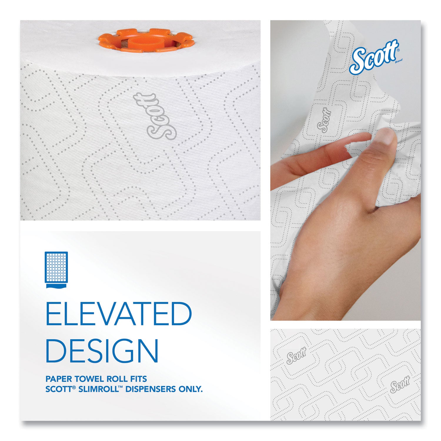 Scott Slimroll Towels, 1-Ply, 8" x 580 ft, White/Orange Core, 6 Roll/Carton (47035)