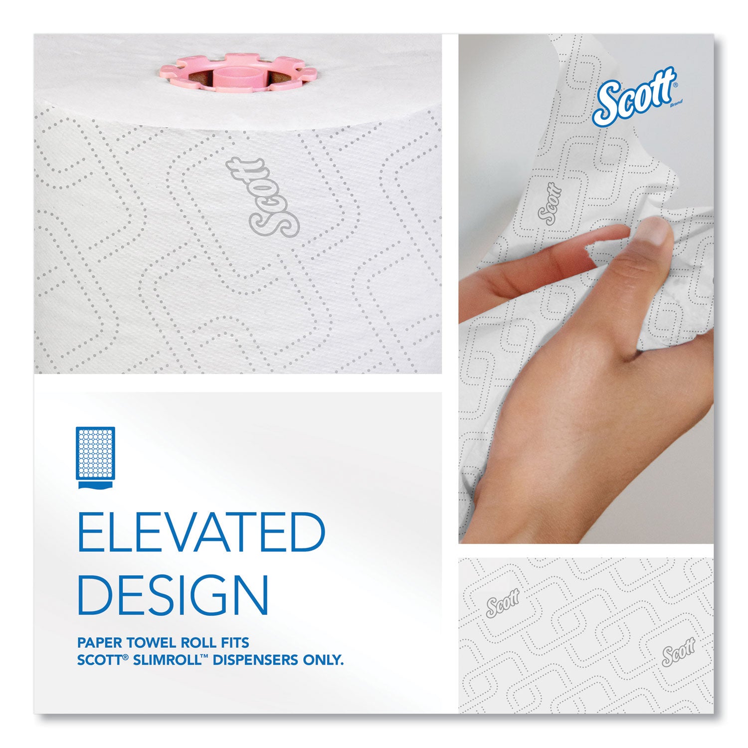 Scott Slimroll Towels, 1-Ply, 8" x 580 ft, White/Pink Core, Traditional Business, 6 Rolls/Carton (47032)