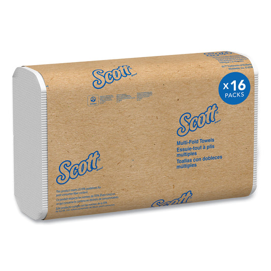 Scott Essential Multi-Fold Towels, Plus Tier, Absorbency Pockets, 1-Ply, 9.2 x 9.4, White, 250/Packs, 16 Packs/Carton (01804)