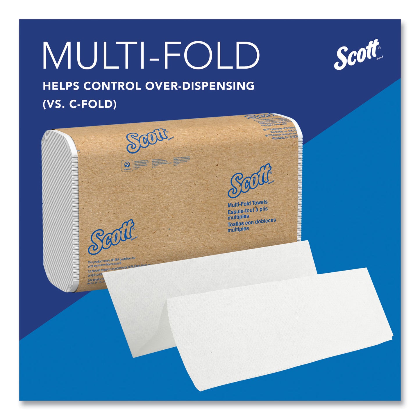 Scott Essential Multi-Fold Towels 100% Recycled, 1-Ply, 9.2  x 9.4, White, 250/Pack, 16 Packs/Carton (01807)