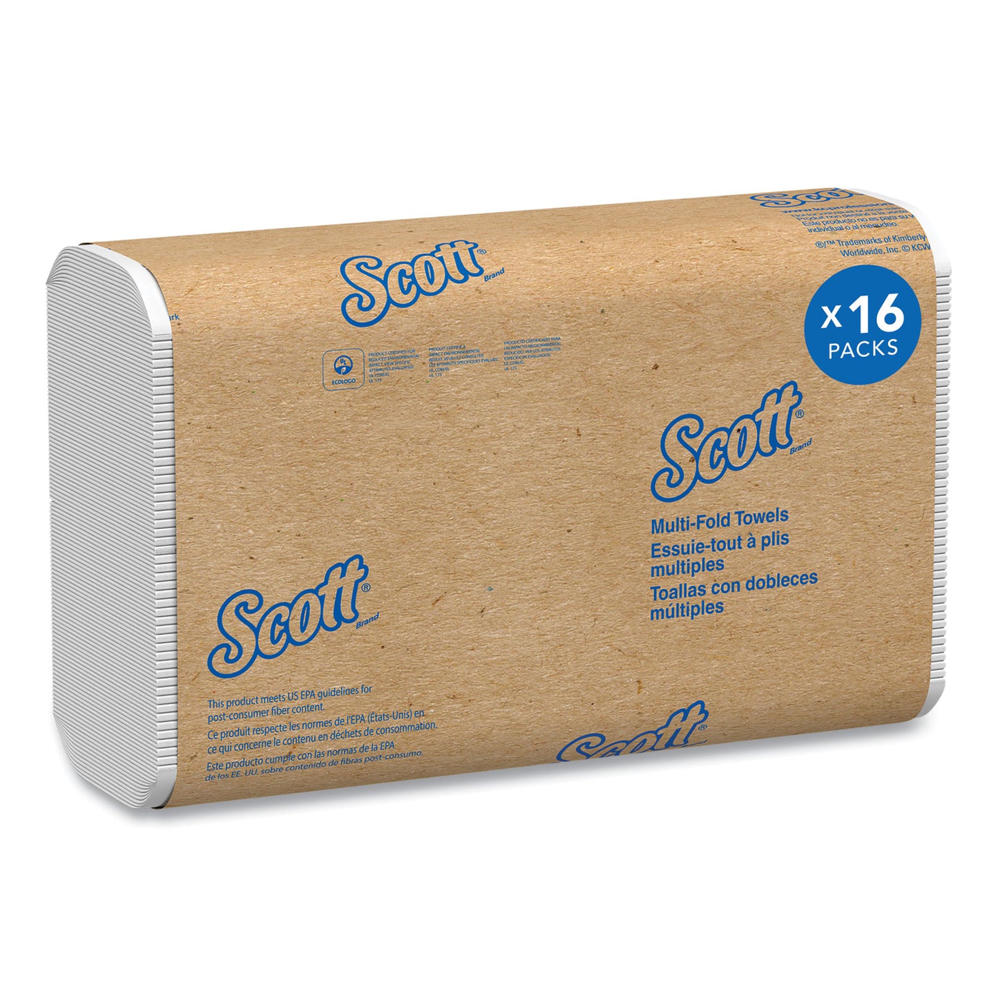 Scott Essential Multi-Fold Towels, Standard Tier, Absorbency Pockets, 1-Ply, 9.2 x 9.4, White, 250/Pack, 16 Packs/Carton (01840)