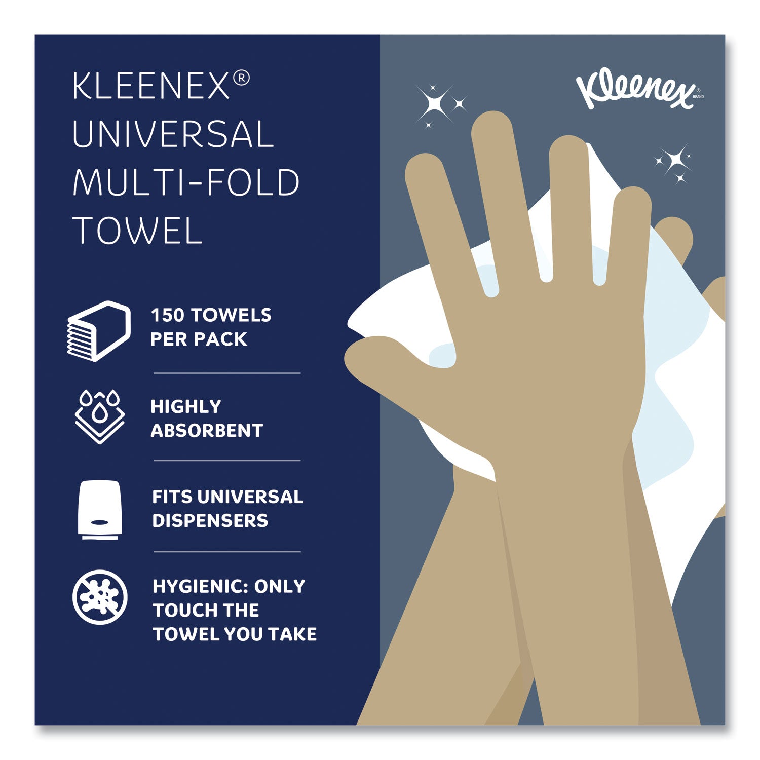 Kleenex Multi-Fold Paper Towels, 1-Ply, 9.2 x 9.4, White, 150/Pack, 16 Packs/Carton (01890)