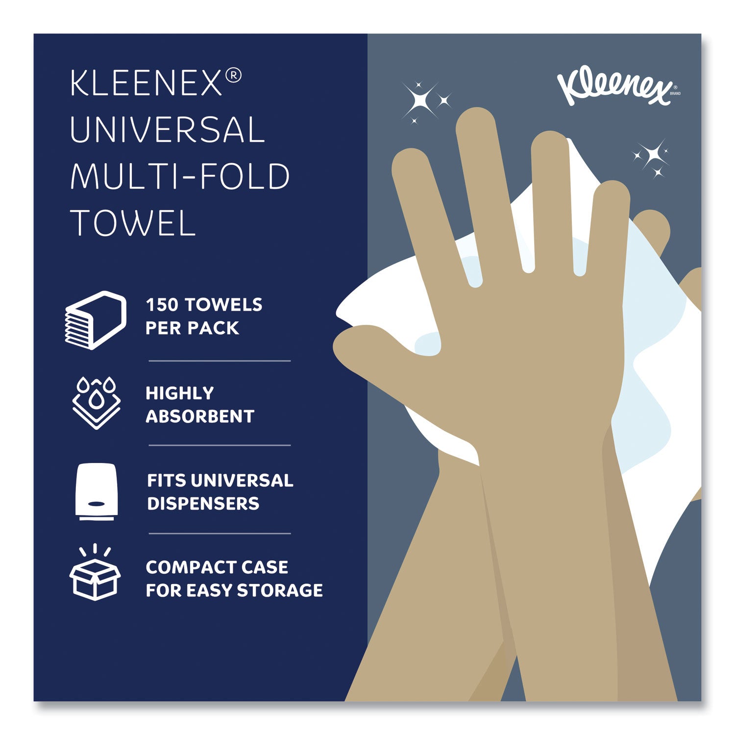 Kleenex Multi-Fold Paper Towels, Convenience, 9.2 x 9.4, White, 150/Pack, 8 Packs/Carton (02046)