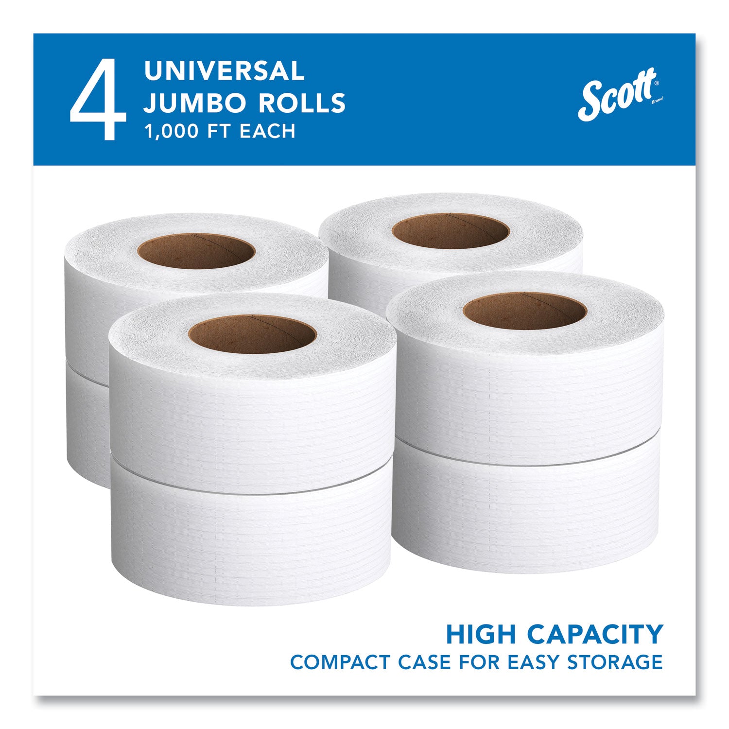 Scott Essential JRT Jumbo Roll Bathroom Tissue, Septic Safe, 2-Ply, White, 3.55" x 1,000 ft, 4 Rolls/Carton (03148)