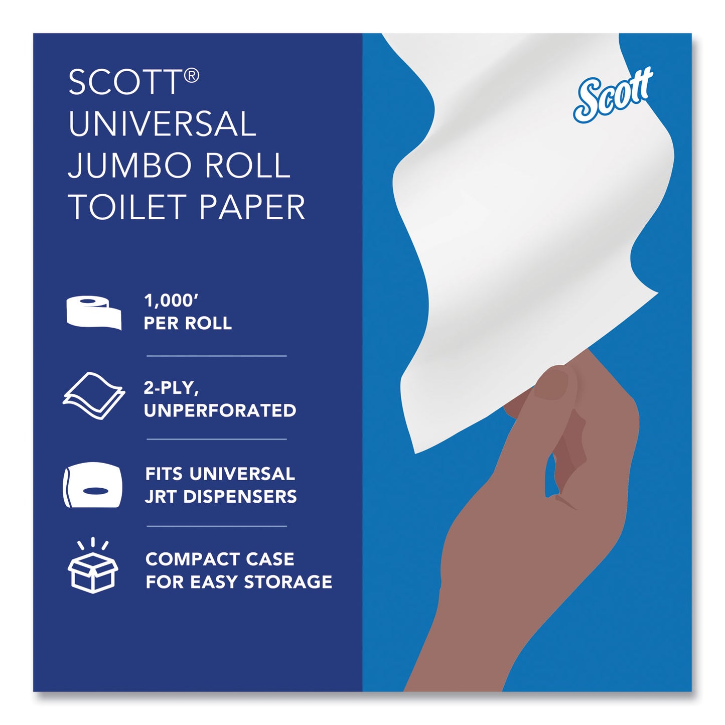 Scott Essential JRT Jumbo Roll Bathroom Tissue, Septic Safe, 2-Ply, White, 3.55" x 1,000 ft, 4 Rolls/Carton (03148)