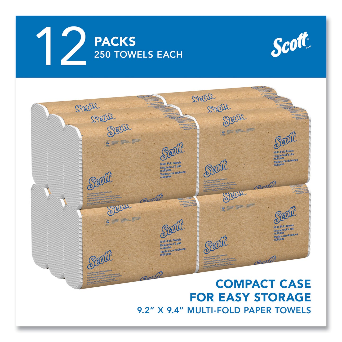 Scott Multi-Fold Towels, Absorbency Pockets, 1-Ply, 9.2 x 9.4, White, 250 Sheets/Pack (03650)