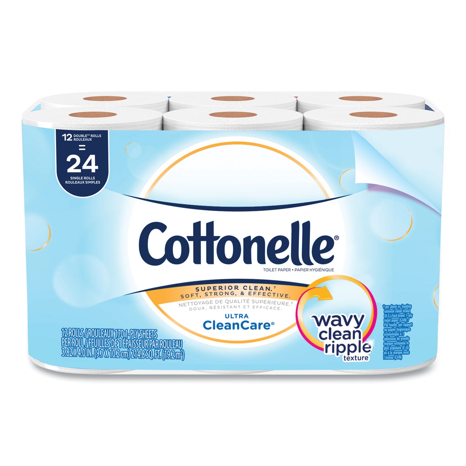 Cottonelle Clean Care Bathroom Tissue, Septic Safe, 1-Ply, White, 170 Sheets/Roll, 48 Rolls/Carton (12456)