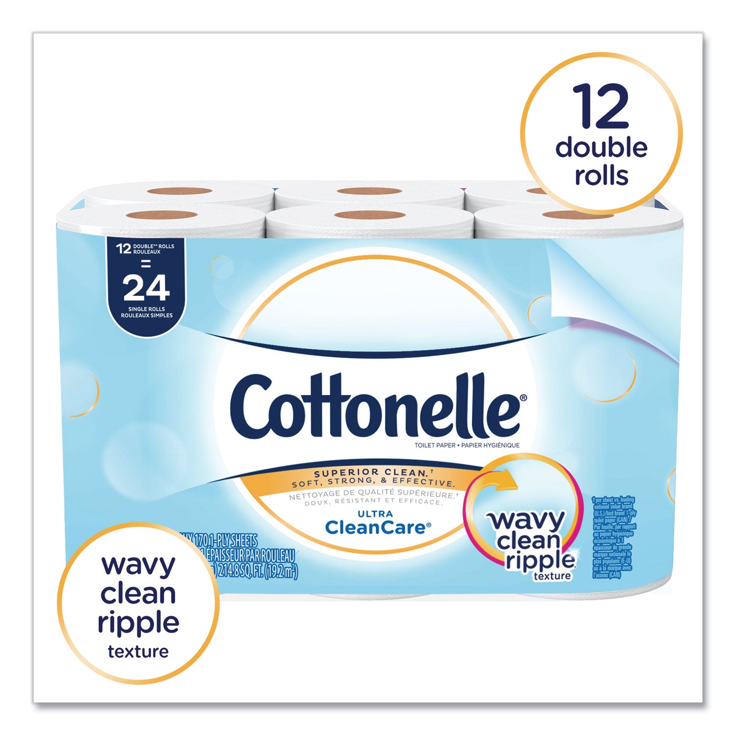 Cottonelle Clean Care Bathroom Tissue, Septic Safe, 1-Ply, White, 170 Sheets/Roll, 48 Rolls/Carton (12456)