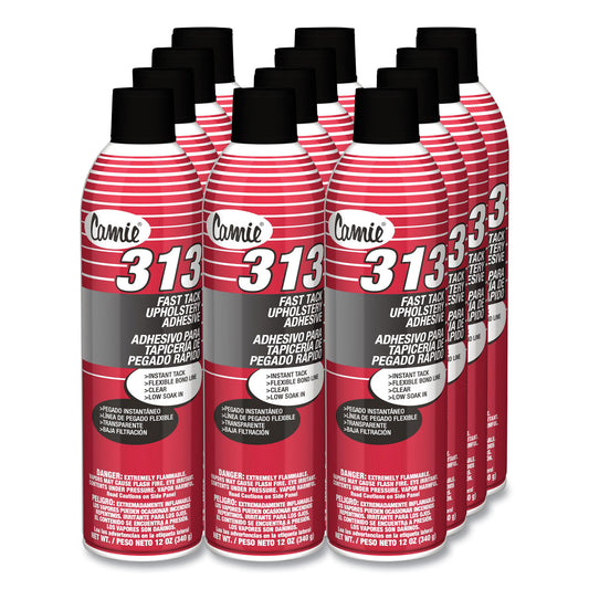 Camie 313 Fast Tack Upholstery Adhesive, 12 oz Aerosol Spray, Dries Clear, Dozen