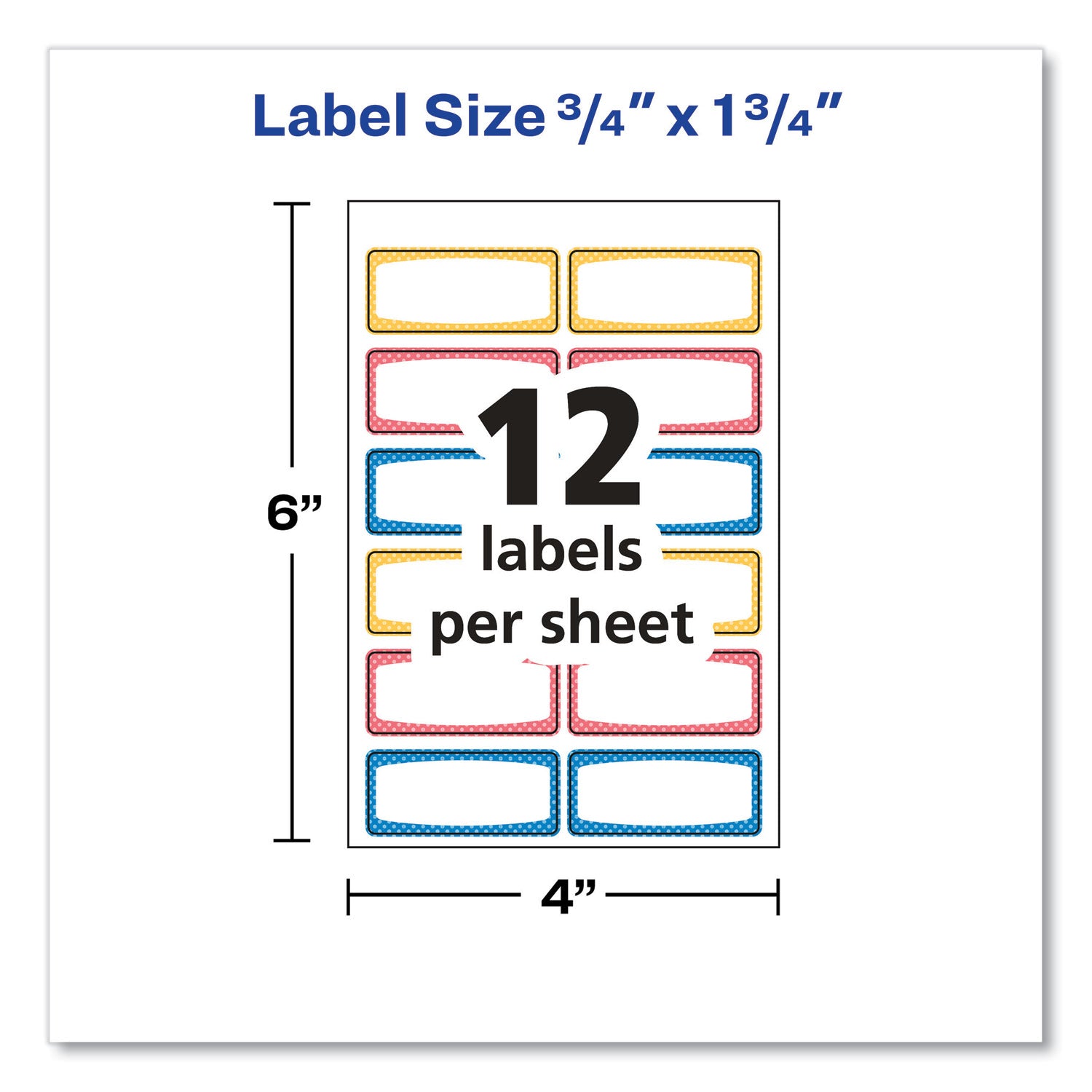 Avery Kids Handwritten Identification Labels, 1.75 x 0.75, Borders: Blue, Orange, Yellow, 12 Labels/Sheet, 5 Sheets/Pack (41442)