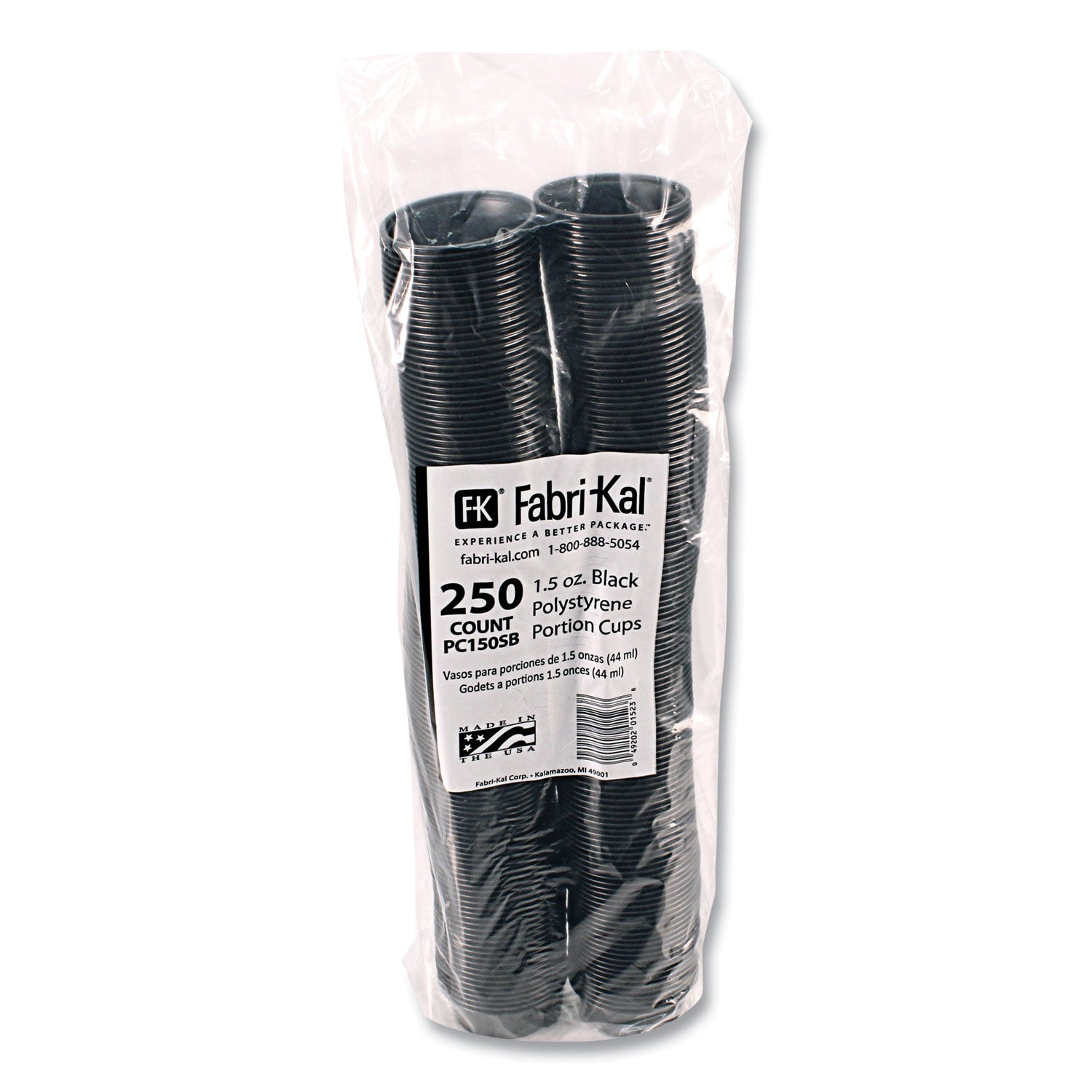 Fabri-Kal Portion Cups, 1.5 oz, Squat, Black, 250/Sleeve, 10 Sleeves/Carton (PC150SB)