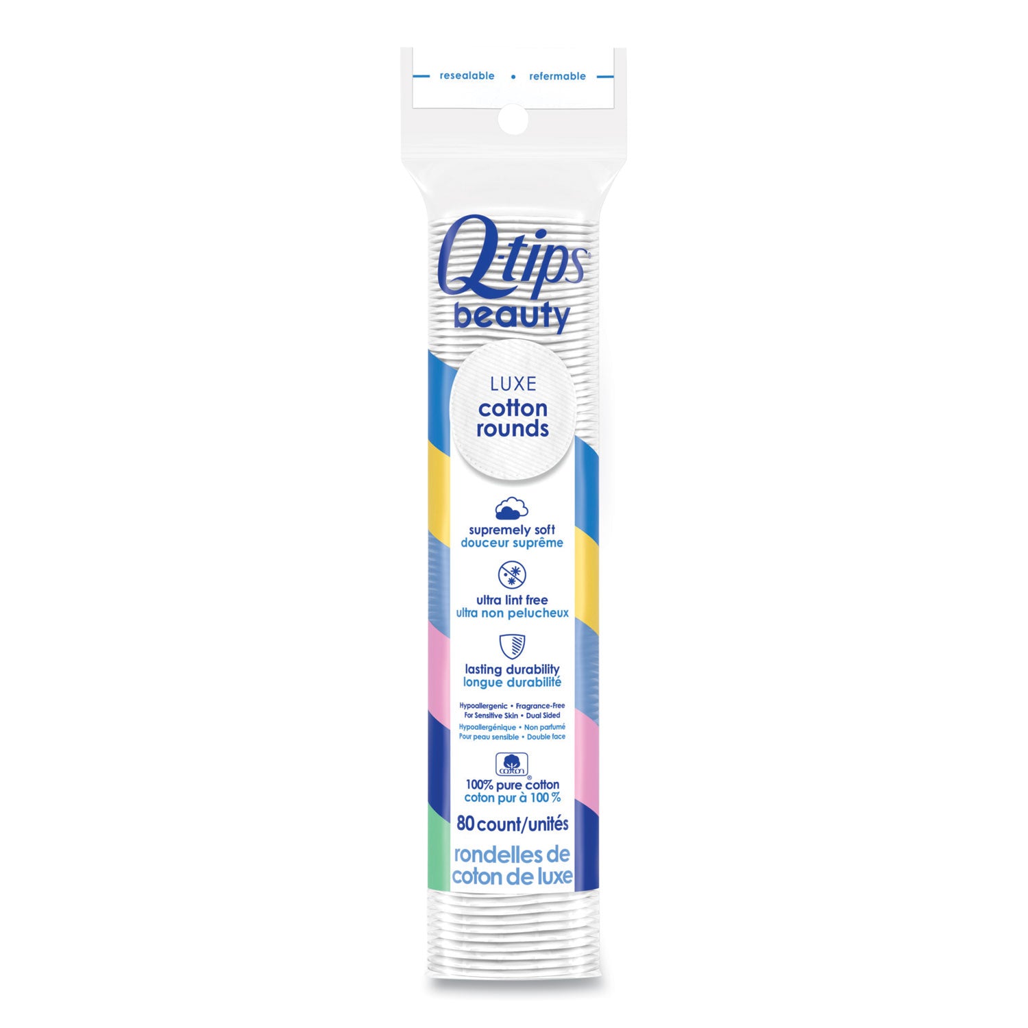 Q-tips Beauty Rounds, 80 Count, 12 Packs/Carton (030521004573)