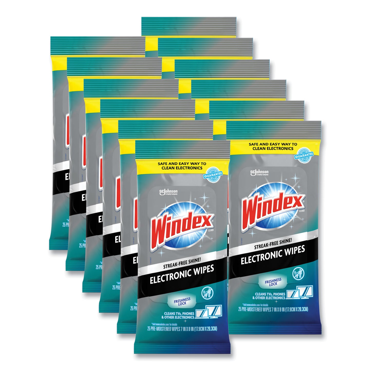 Windex Electronics Cleaner, 1-Ply, 7 x 10, Neutral Scent, White, 25/Pack, 12 Packs/Carton (319248)