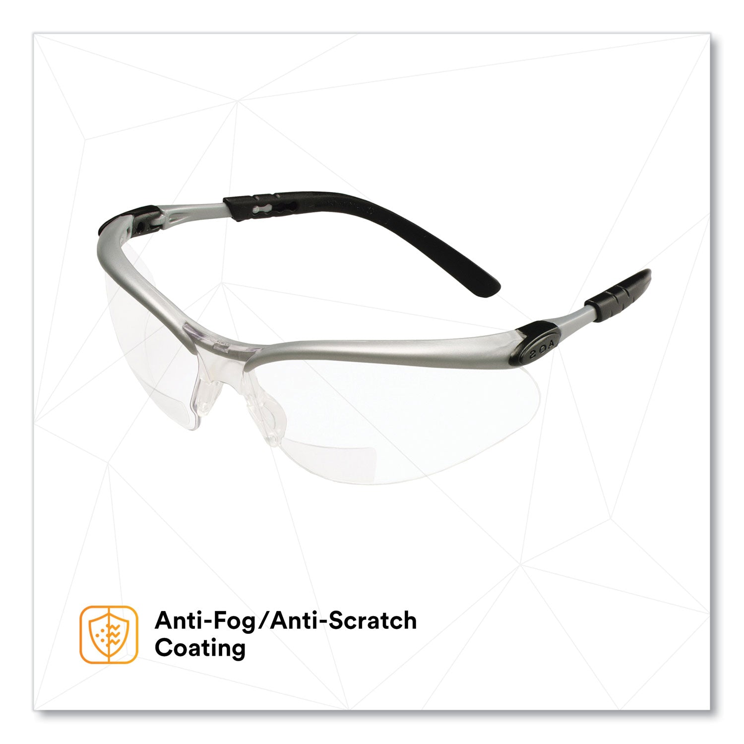 3M BX Molded-In Diopter Safety Glasses, 2.5+ Diopter Strength, Silver/Black Frame, Clear Lens (1137600000)