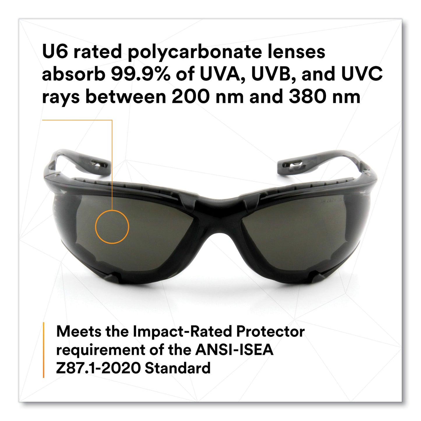 3M Virtua CCS Protective Eyewear with Foam Gasket, Black/Gray Plastic Frame, Gray Polycarbonate Lens (1187300000)