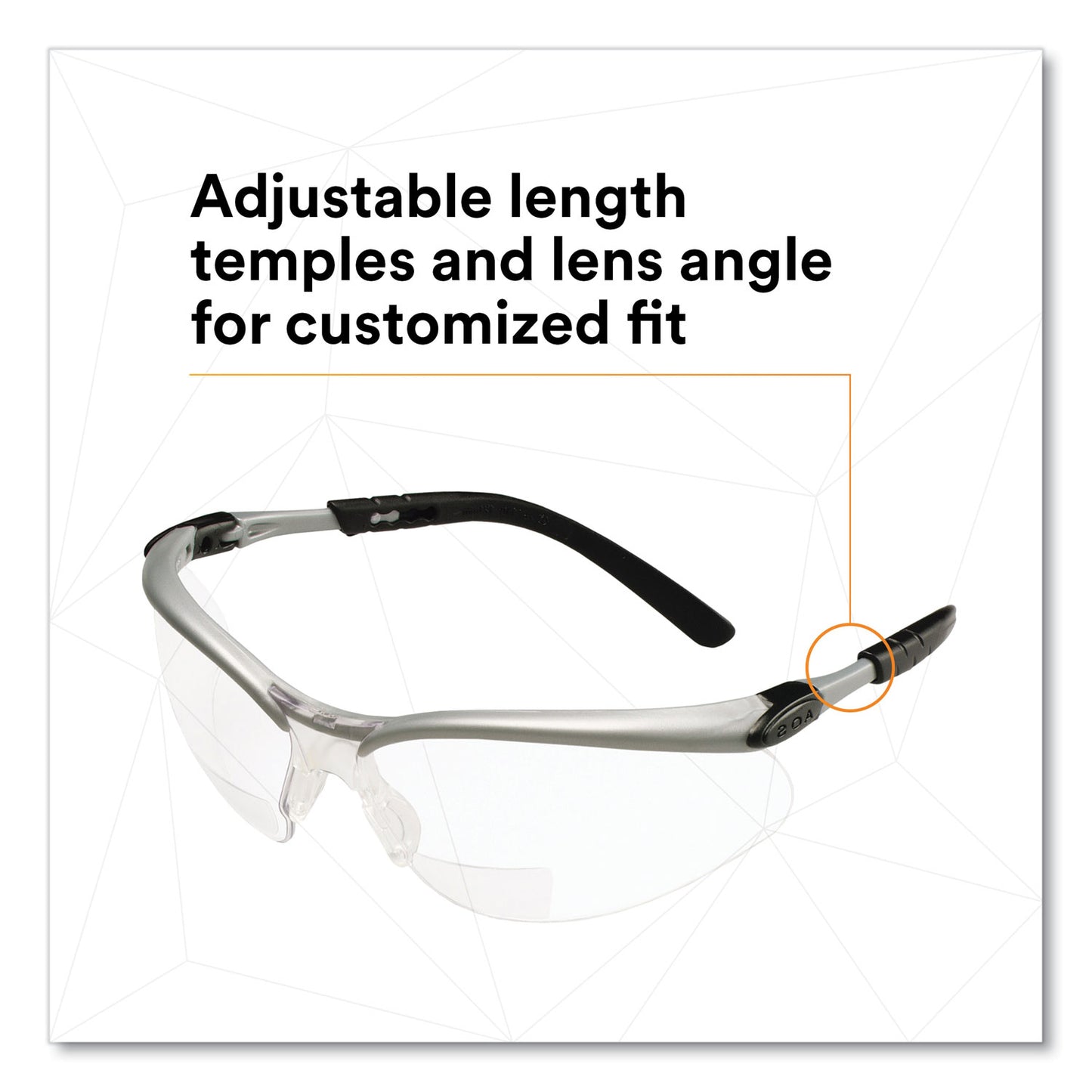 3M BX Molded-In Diopter Safety Glasses, 2.5+ Diopter Strength, Silver/Black Frame, Clear Lens (1137600000)