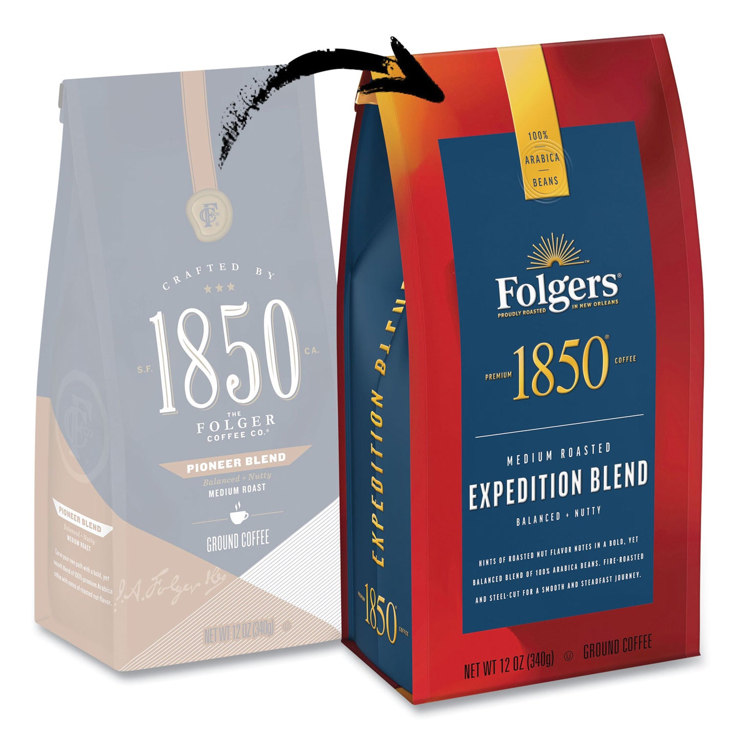 1850 Coffee, Expedition Blend, Medium Roast, Ground, 12 oz Bag, 6/Carton (60514)