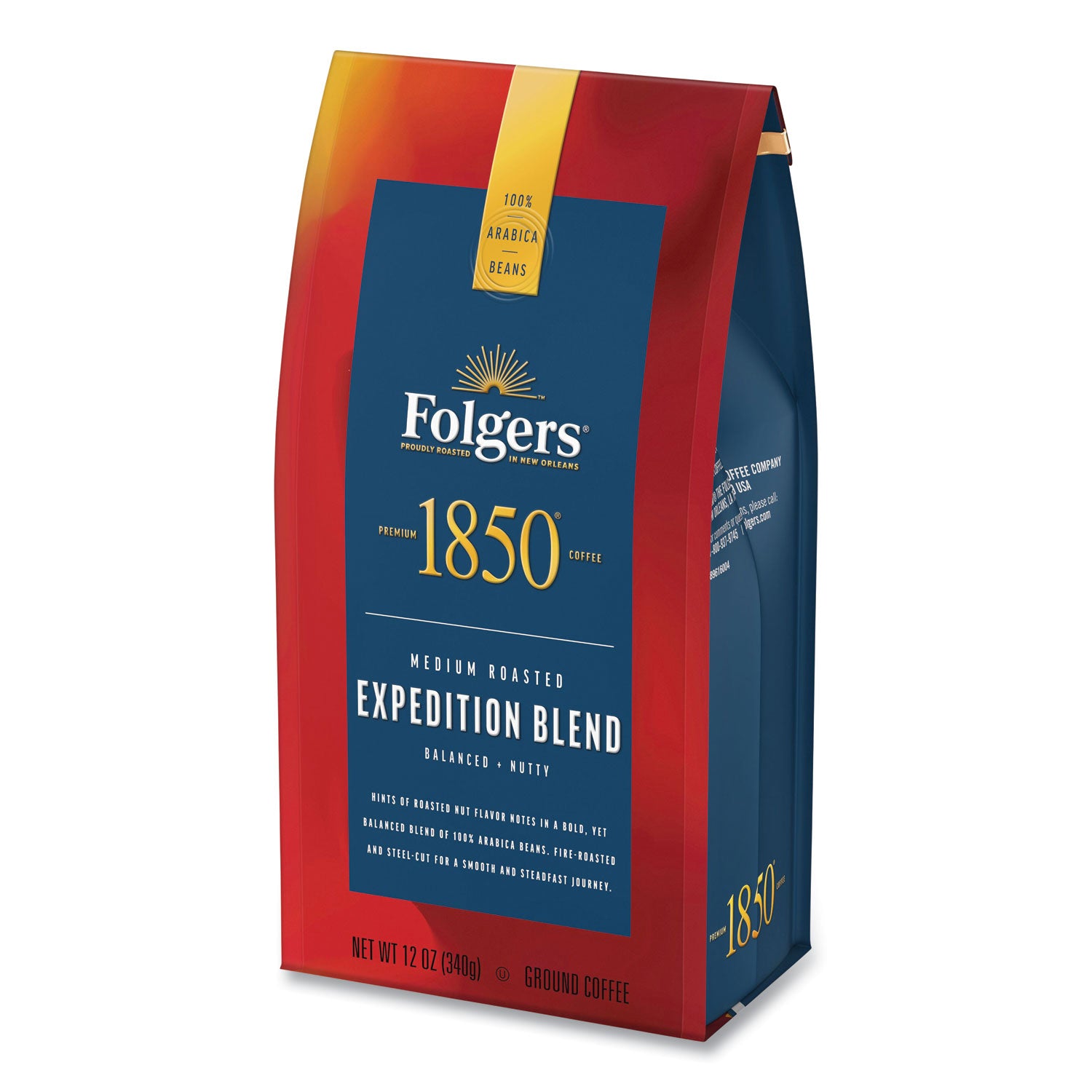 1850 Coffee, Expedition Blend, Medium Roast, Ground, 12 oz Bag, 6/Carton (60514)