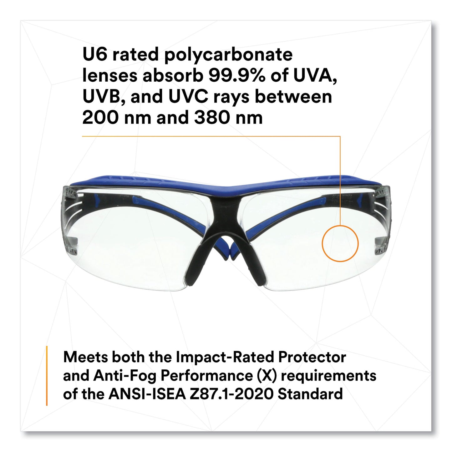 3M SecureFit Protective Eyewear, 400 Series, Blue/Gray Plastic Frame, Clear Polycarbonate Lens (SF204SGAFBLU)