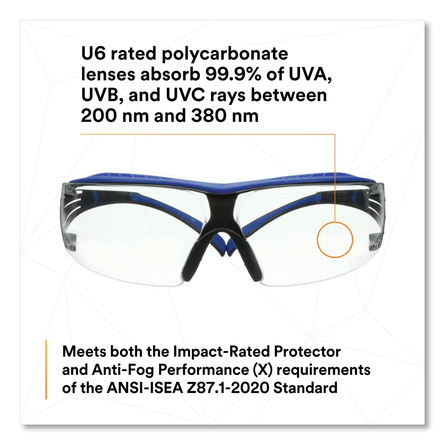 3M SecureFit Protective Eyewear, 400 Series, Blue/Gray Plastic Frame, Clear Polycarbonate Lens (SF204SGAFBLU)