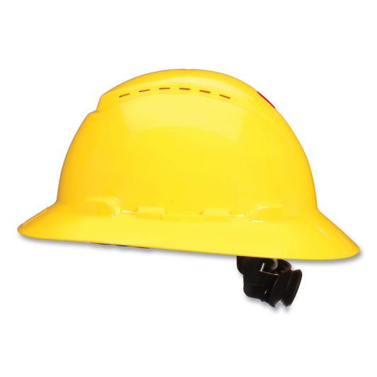 3M SecureFit H-Series Hard Hats, H-800 Vented Hat with UV Indicator, 4-Point Pressure Diffusion Ratchet Suspension, Yellow (H802SFVUV)