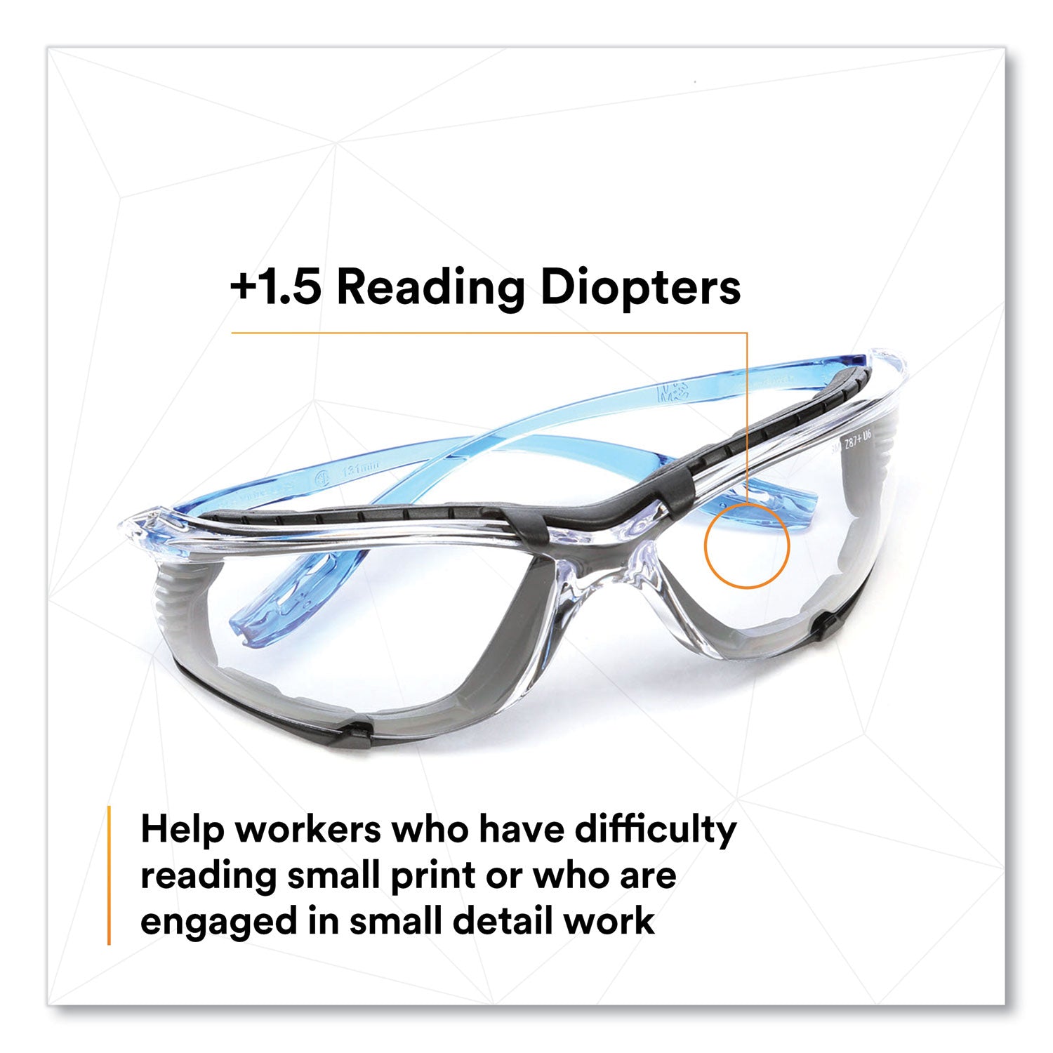 3M CCS Protective Eyewear with Foam Gasket, +1.5 Diopter Strength, Blue Plastic Frame, Clear Polycarbonate Lens (VC215AF)