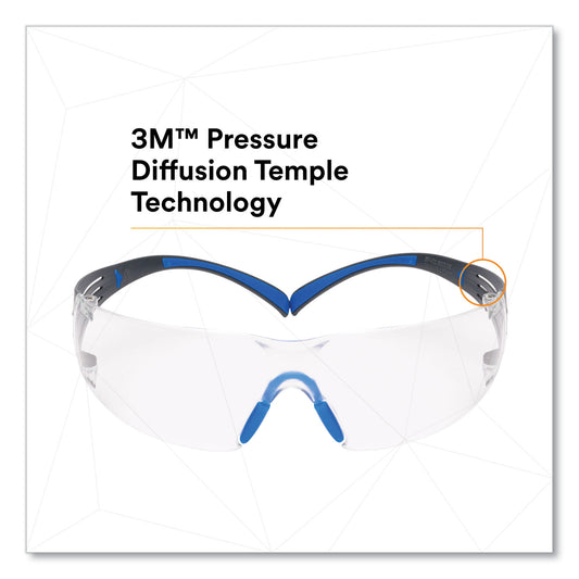 3M SecureFit Protective Eyewear, 400 Series, Black/Blue Plastic Frame, Clear Polycarbonate Lens (SF401SGAFBLU)