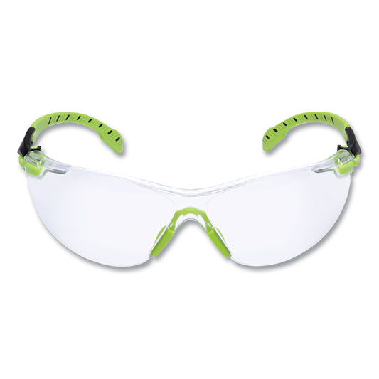 3M Solus 1000-Series Safety Glasses, Black/Green Plastic Frame, Clear Polycarbonate Lens (S1201SGAF)