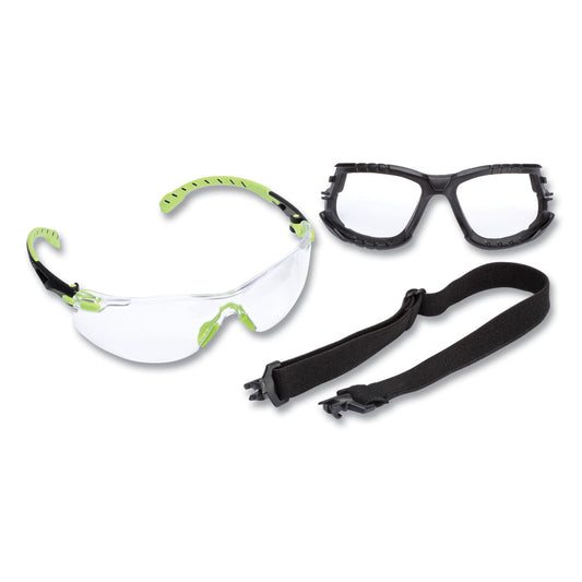 3M Solus 1000-Series Safety Glasses, Green Plastic Frame, Clear Polycarbonate Lens (S1201SGAFKT)